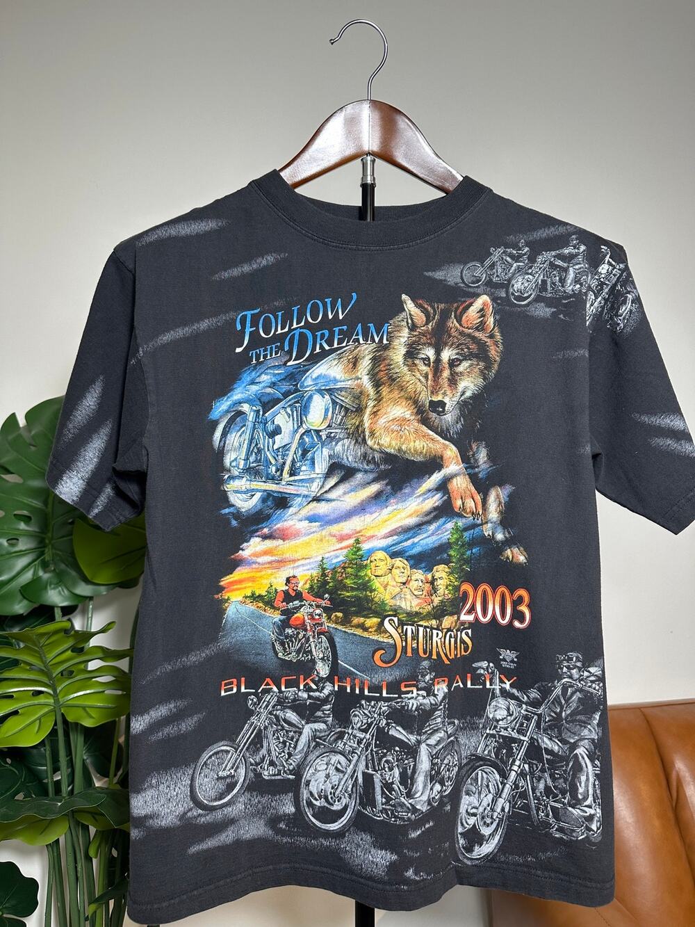Vintage 2003 Sturgis Black Hills Rally Wolf Eagle AOP Style Biker T Shirt M